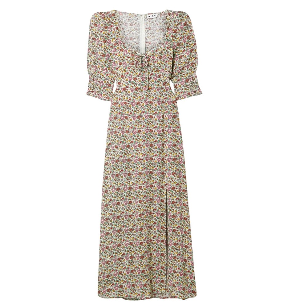 T TAHARI Bohemian Cottagecore Tie Front Long Sleeve Floral Maxi Dress Size XS